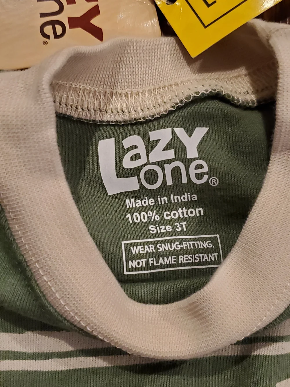 Lazy One Green Moose Graphic Kids Pajama Set with Cream Printed Pants